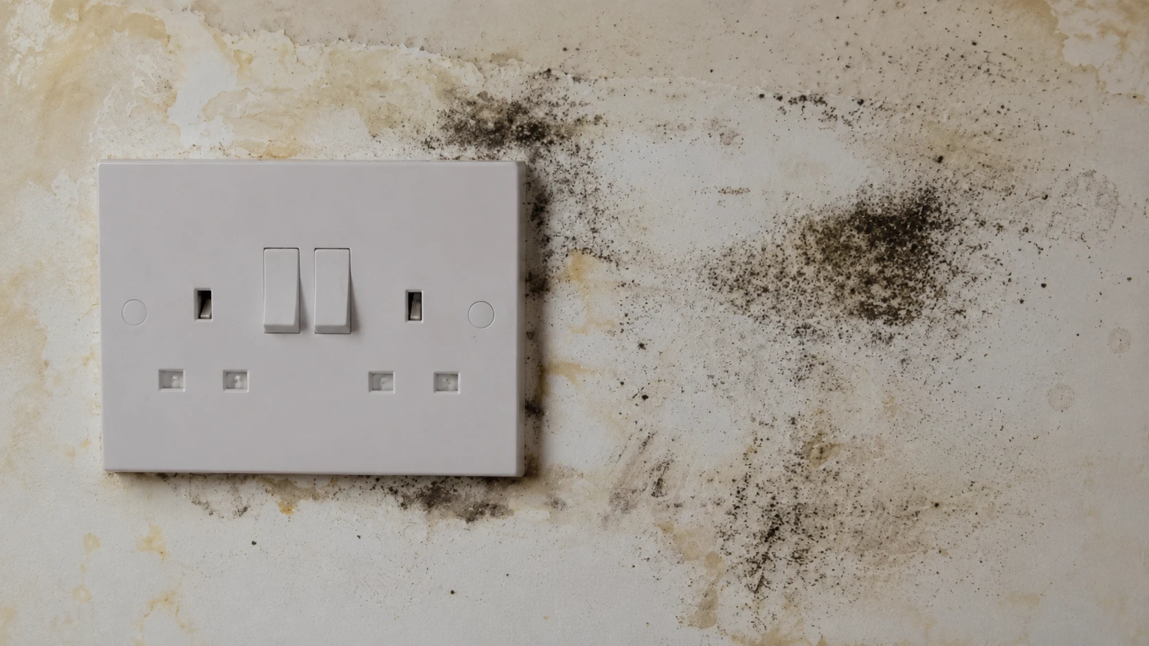 Mould and cold-bridging around a socket on a wall with failed cavity insulation