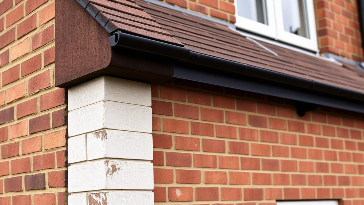 External brickwork with weathered pointing near a downpipe