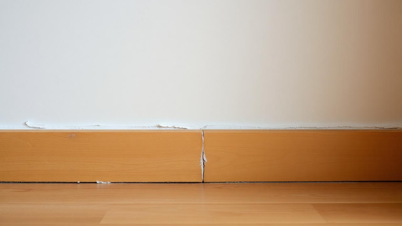 Lower portion of an interior wall meeting a skirting board